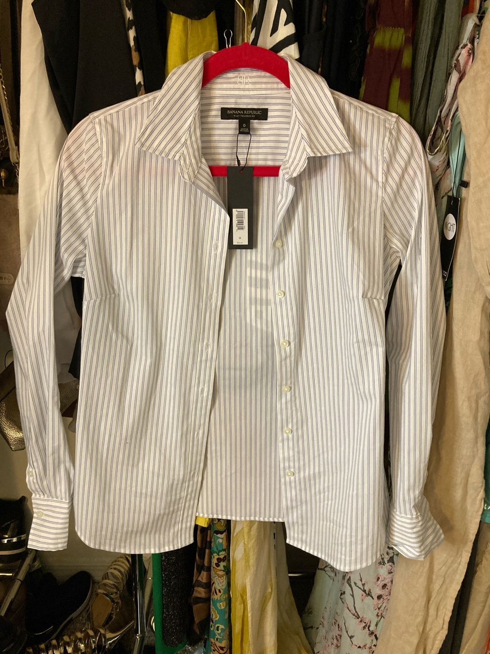 Banana Republic Men’s White Shirt with Light Blue Stripes